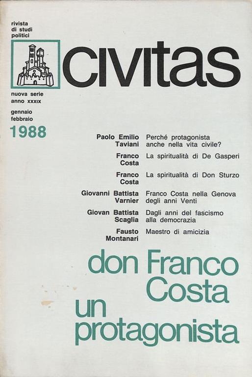 Civitas. Rivista bimestrale di studi politici. N.1 - 1988. Don Franco Costa un protagonista - copertina