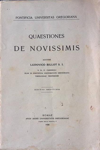 Quaestiones de Novissimis - Ludovico Billot - copertina