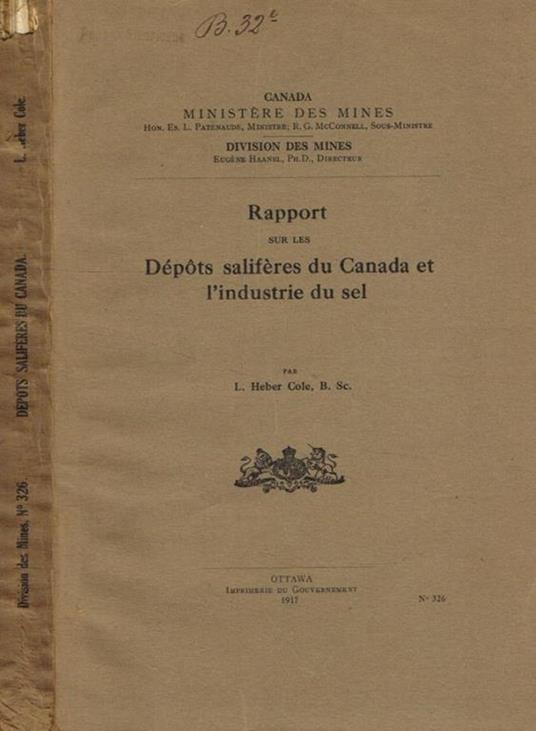 Rapport sur les depots saliferes du canada et l'industrie du sel L.Heber Cole - copertina