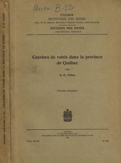 Graviers de voirie dans la province de quebec R.H.Picher - copertina