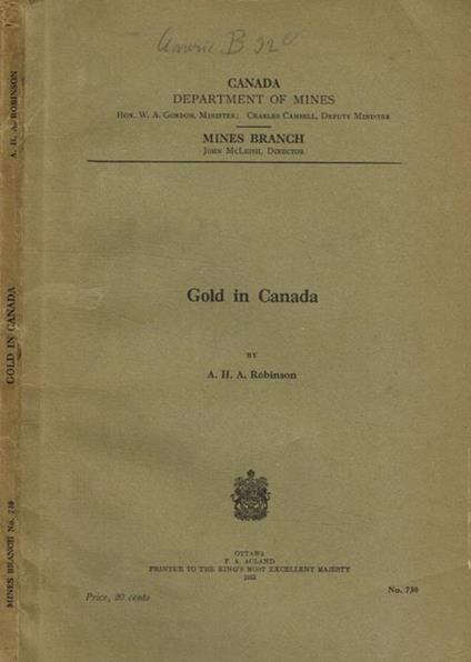 Gold in canada A.H.A. Robinson - copertina