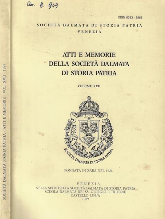 Atti e memorie della Società Dalmata di Storia Patria vol. XVII - copertina