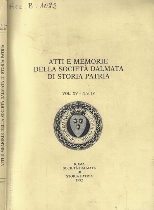 Atti e Memorie della Società Dalmata di Storia Patria Vol. XV - copertina