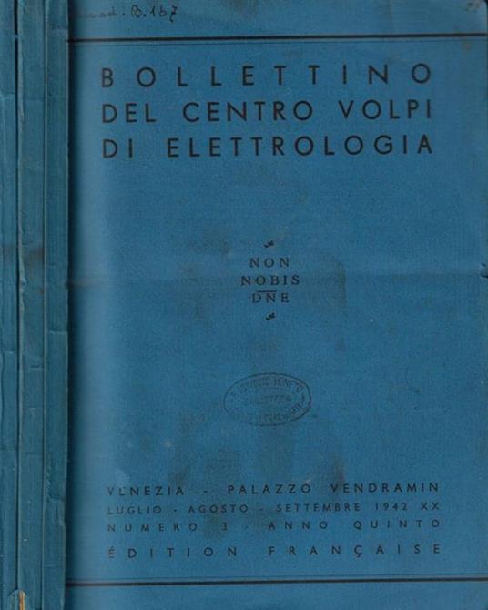 Bollettino del Centro Volpi di elettrologia Anno 1942 n. 1-2-3 - copertina