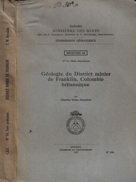 Géologie du district minier de Franklin, Colombie britannique Charles Wales Drysdale - copertina