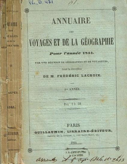 Annuaire des voyages et de la geographie pour l'annee 1844 M. Frederic Lacroix - copertina