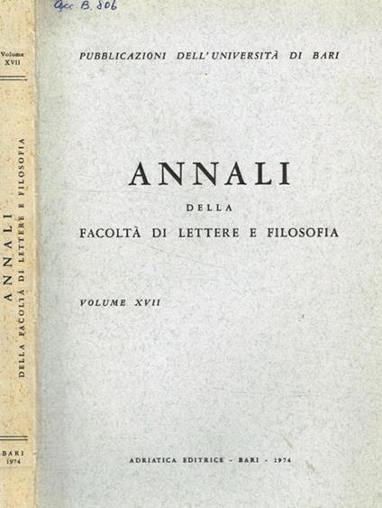 Annali della facoltà di lettere e filosofia. Vol. XVII-1974 - copertina