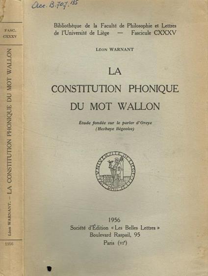 La constitution phonique du mot wallon Leon Warnant - copertina