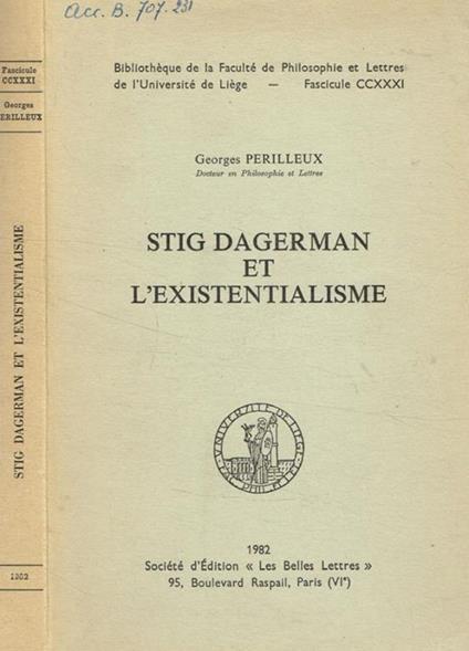 Stig dagerman et l'existentialisme Georges Perilleux - copertina