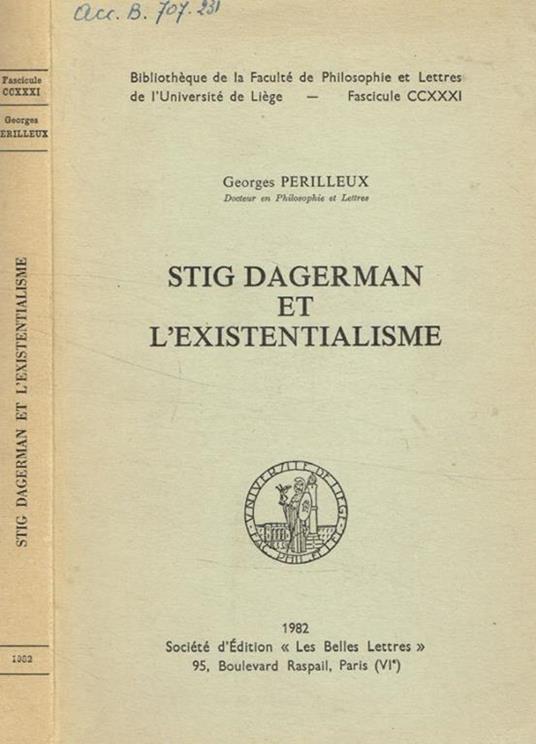 Stig dagerman et l'existentialisme Georges Perilleux - copertina