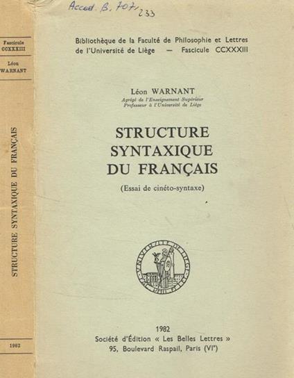 Structure syntaxique du français Leon Warnant - copertina