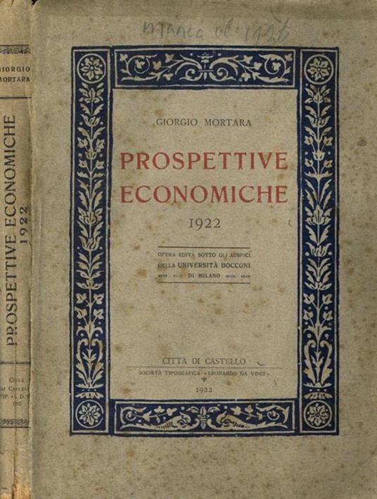 Prospettive economiche 1922 - Giorgio Mortara - copertina
