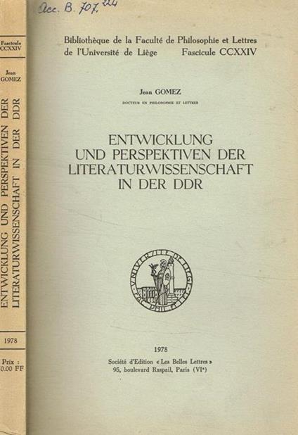 Entwicklung und perspektiven der literaturwissenschaft in der DDR - Joan Gomez - copertina