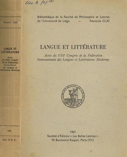 Langue et litterature - copertina