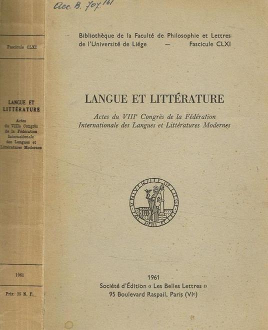 Langue et litterature - copertina