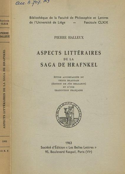 Aspects litteraires de la saga de Hrafnkel - Robert Halleux - copertina