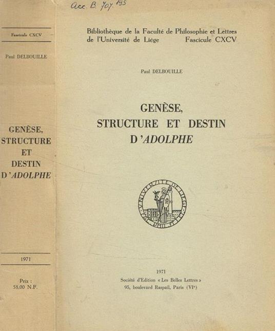 Genèse, structure et destin d'Adolphe - Paul Delbouille - copertina