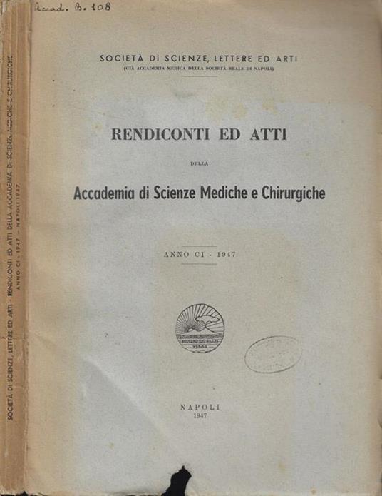 Rendiconti ed Atti della Accademia di Scienze Mediche e Chirurgiche Anno 1947 - copertina