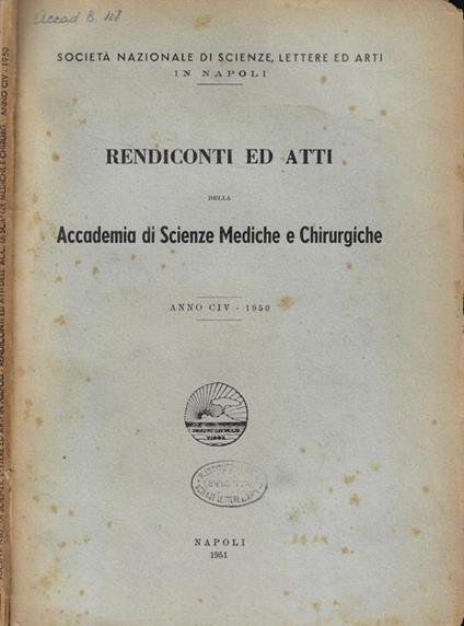 Rendiconti ed Atti della Accademia di Scienze Mediche e Chirurgiche Anno 1950 - copertina