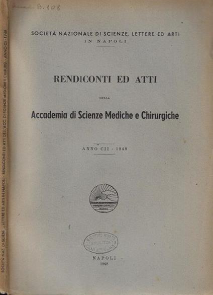 Rendiconti ed Atti della Accademia di Scienze Mediche e Chirurgiche Anno 1948 - copertina