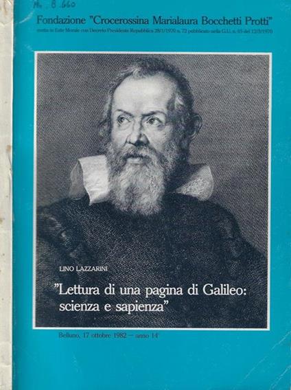 Lettura di una pagina di Galileo: scienza e sapienza - Lino Lazzarini - copertina