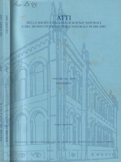 Atti della Società Italiana di Scienze Naturali e del Museo Civico di Storia Naturale in Milano Vol. 146-2005 Fasc. I-II - copertina