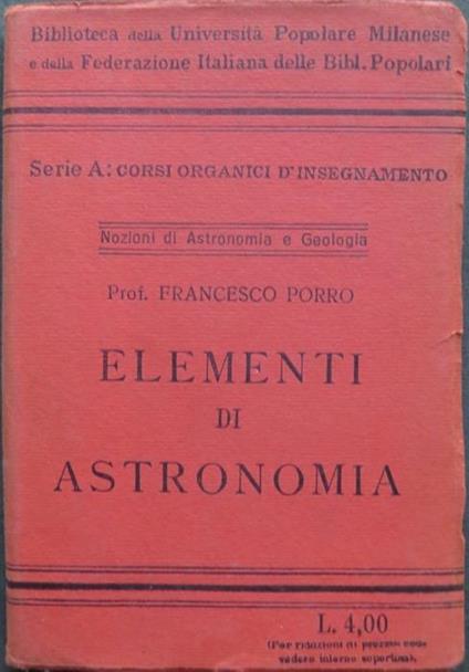 Elementi di astronomia - Francesco Porro - copertina