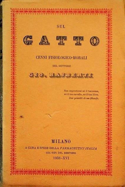 Sul gatto: cenni fisiologico-morali - Giovanni Rajberti - copertina