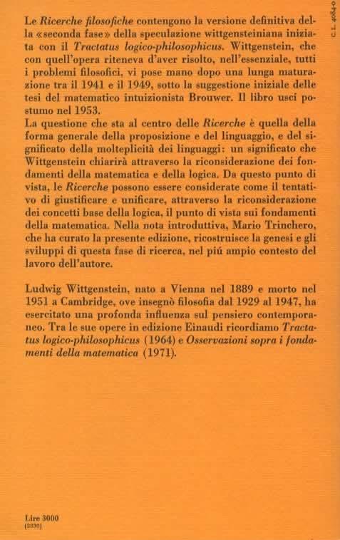 Ricerche filosofiche. Edizione italiana a cura di Mario Trinchero - Ludwig  Wittgenstein - Libro Usato - Einaudi - | IBS