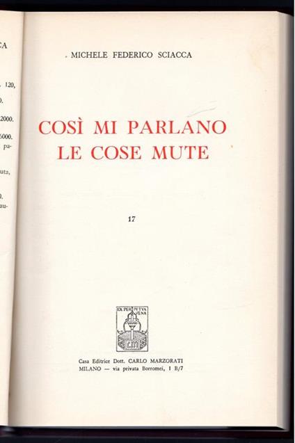 Così mi parlano le cose mute - Michele Federico Sciacca - copertina