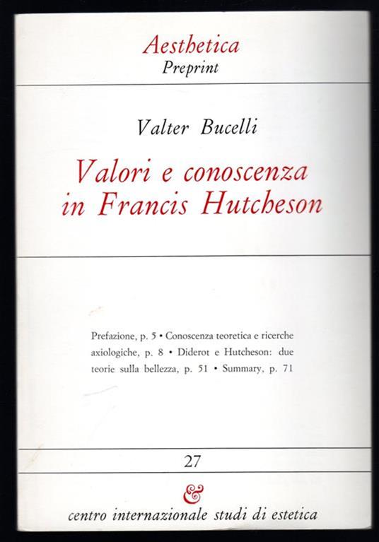 Valori e conoscenza in Francis Hutcheson - Valter Bucelli - copertina