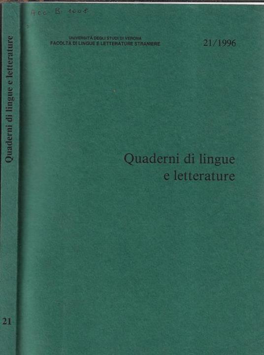 Quaderni di lingue e letterature N. 21 1996 - copertina
