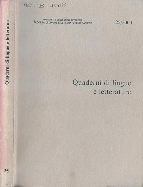 Quaderni di lingue e letterature N. 25 2000 - copertina