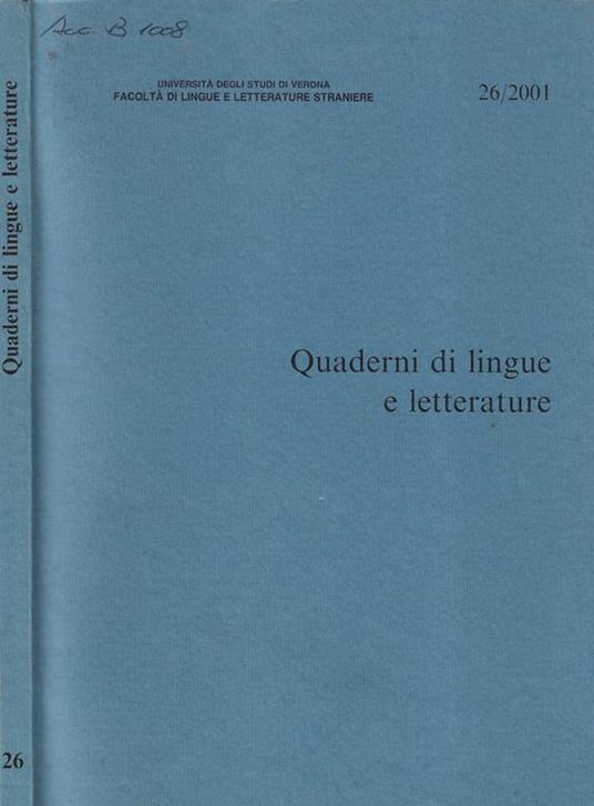 Quaderni di lingue e letterature N. 26 2001 - copertina