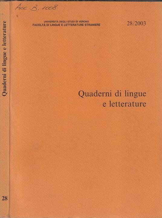 Quaderni di lingue e letterature N. 28 2003 - copertina