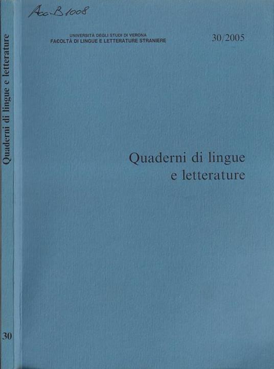 Quaderni di lingue e letterature N. 30 2005 - copertina