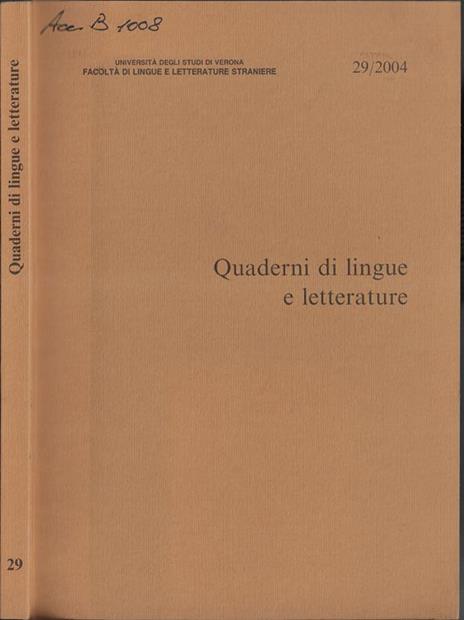 Quaderni di lingue e letterature N. 29 2004 - 2