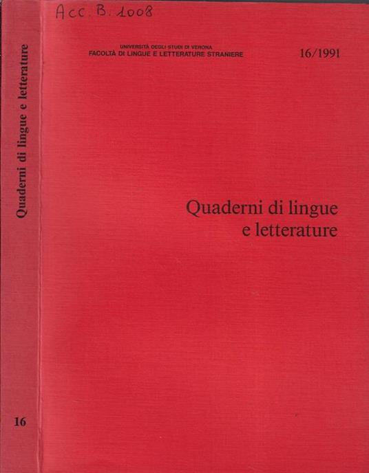 Quaderni di lingue e letterature N. 16 1991 - copertina