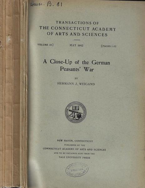 Transactions of the Connecticut Academy of Arts and Sciences Vol. 35 - copertina