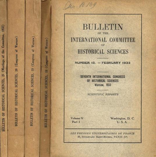 Bulletin of the international committee of historical sciences. Vol.V, part.1, 2, 3, 4 number 18-19-20-21, 1933 - copertina