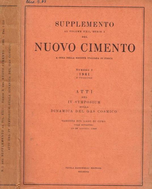 Supplemento al volume XXII, serie X del nuovo cimento. N.1, 1961, 4 trimestre - copertina