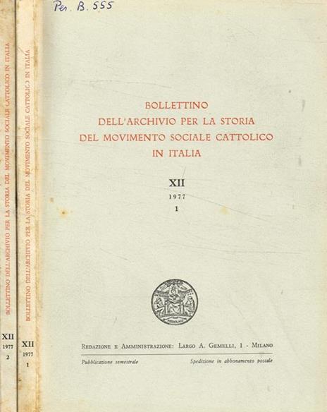 Bollettino dell'archivio per la storia del movimento sociale cattolico in italia. XII, 1977 - copertina