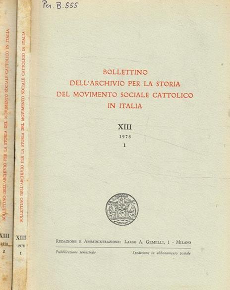 Bollettino dell'archivio per la storia del movimento sociale cattolico in italia. XIII, 1978 - copertina