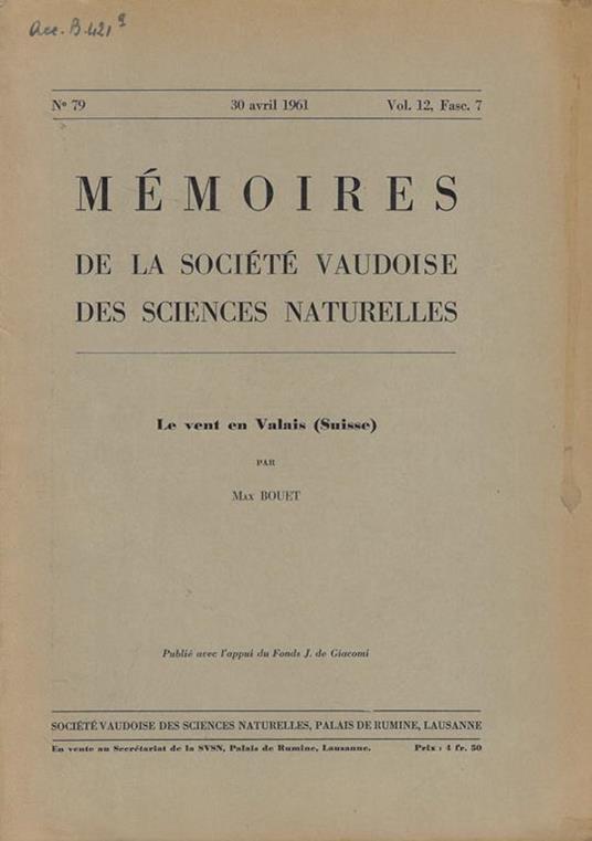 Memoires de la Société Vaudoise des sciences naturelles Vol. 12-fasc. 7 - copertina