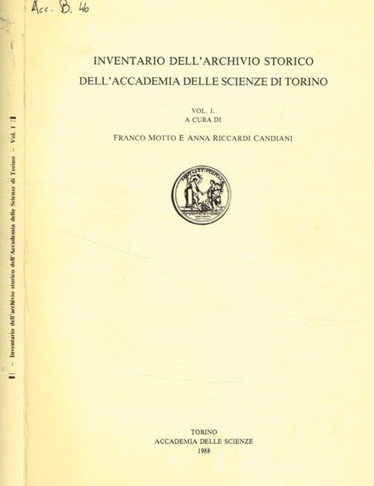 Inventario dell'archivio storico dell'accademia delle scienze di Torino vol.I - copertina