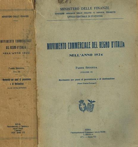 Movimento commerciale del regno d'italia nell'anno 1924, parte seconda, volume II - copertina