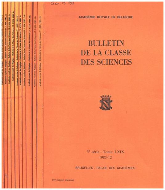 Bulletin de la classe des Sciences - tome LXIX 1983 - copertina