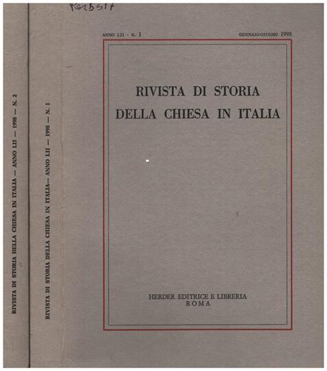 Rivista di Storia della Chiesa in Italia - Anno LII n. 1 e 2 - copertina