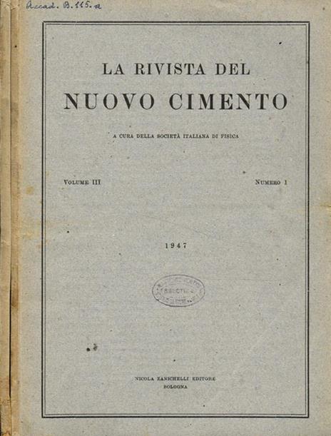 La rivista del nuovo cimento a cura della societa italiana di fisica. Vol.III, 1947 - copertina