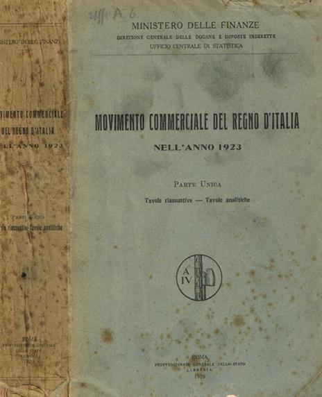 Movimento commerciale del regno d'italia nell'anno 1923. Parte unica - copertina